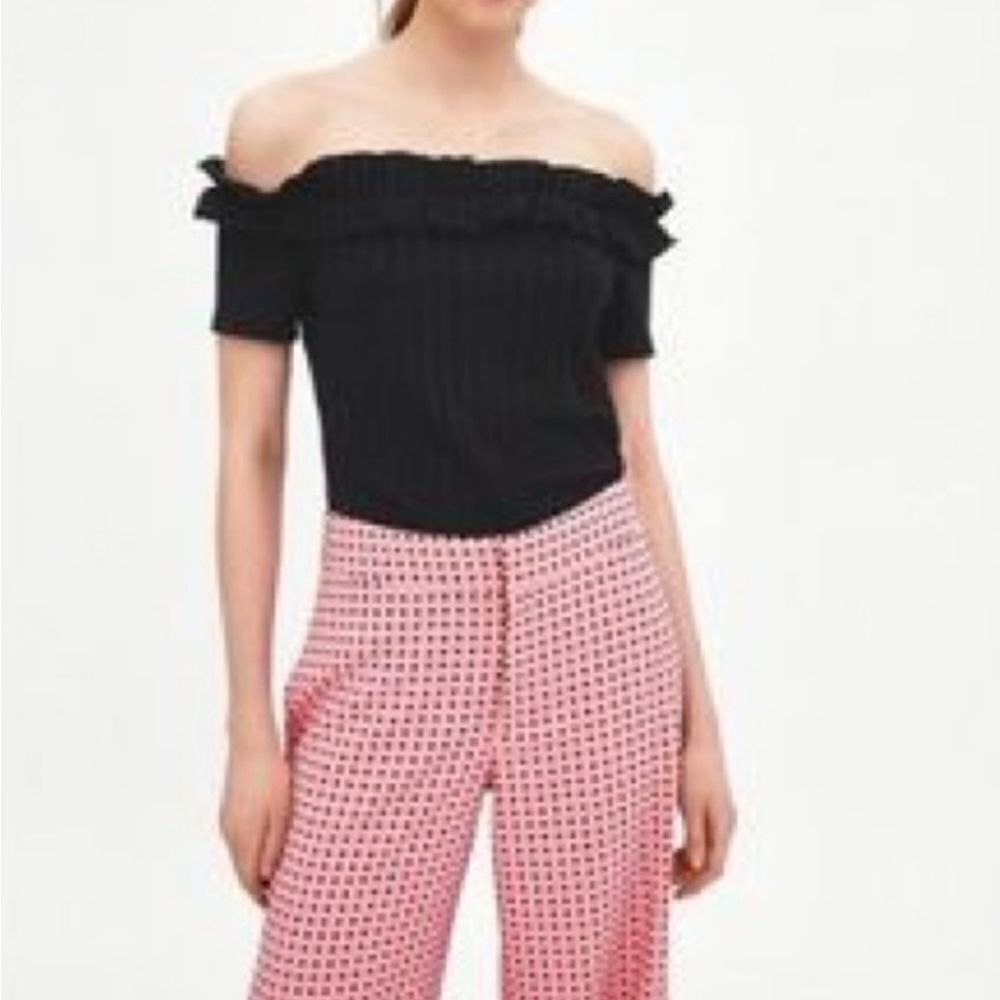 Zara Trafaluc Black Ruffle Off the Shoulder Top (S)